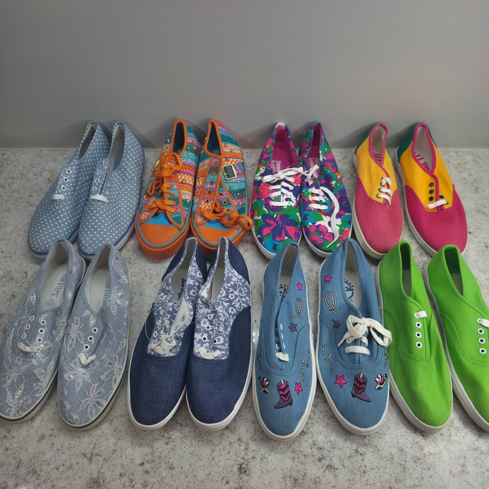Lot of 8 Vintage Canvas Sneakers Liz Claiborne Bare Traps 8.5 9 Retro 90s